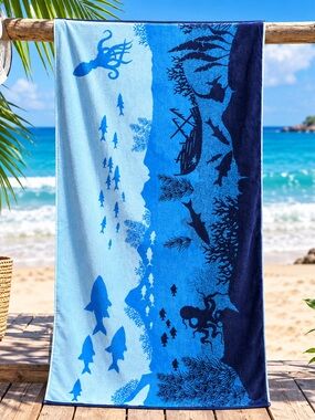 LOFT Kids Ocean Life Beach Towel Blue 30x60 NWT